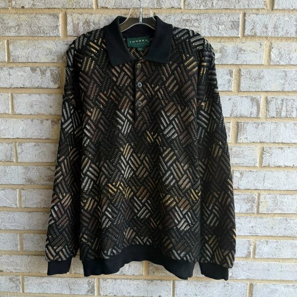 TUNDRA Canada Long Sleeve Collared 1/4 Button Multicolor Geo Sweater Size M.